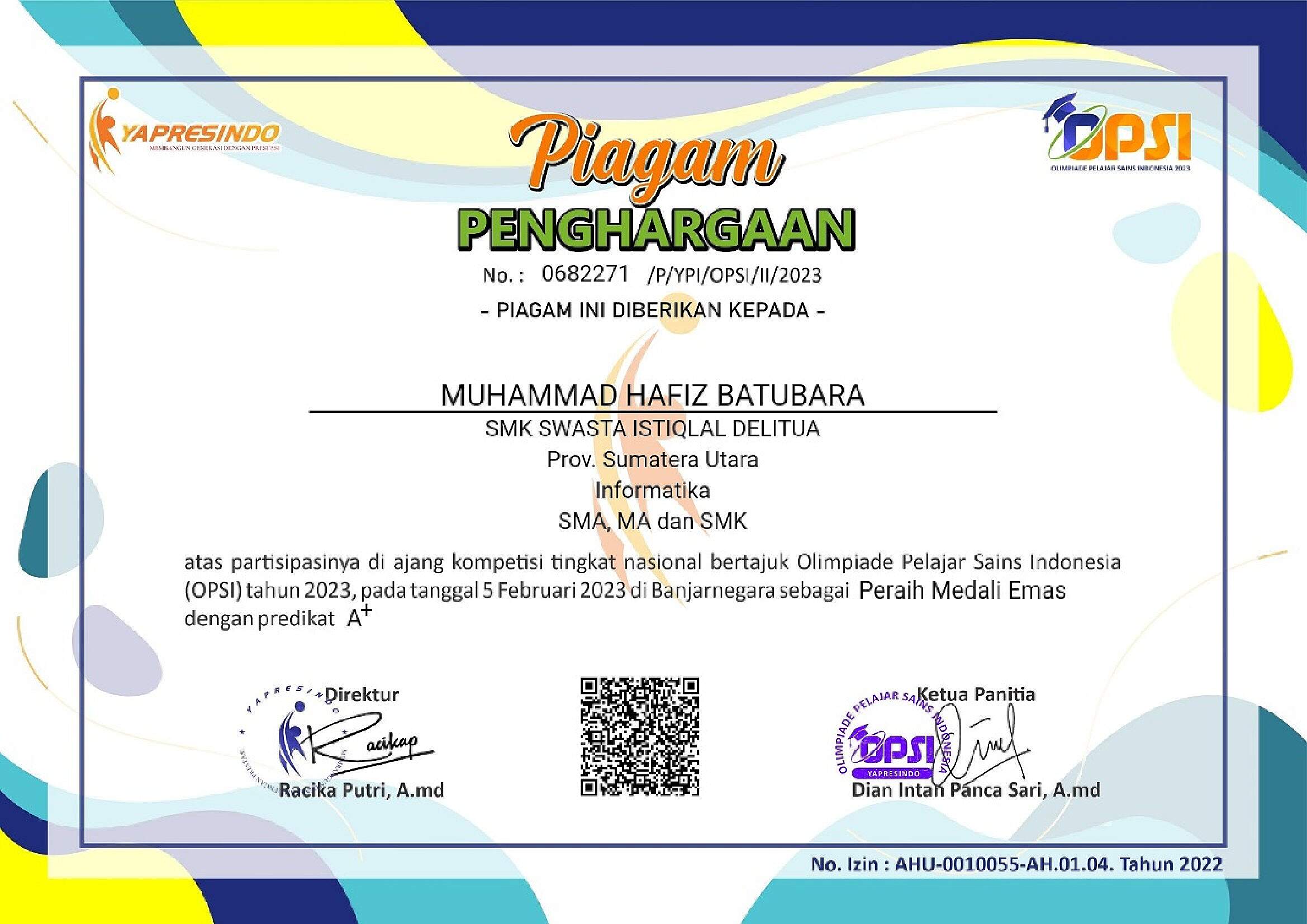 Gold Medalist - Olimpiade Nasional Sains dan Bahasa (ONSB) 2023 - Informatika