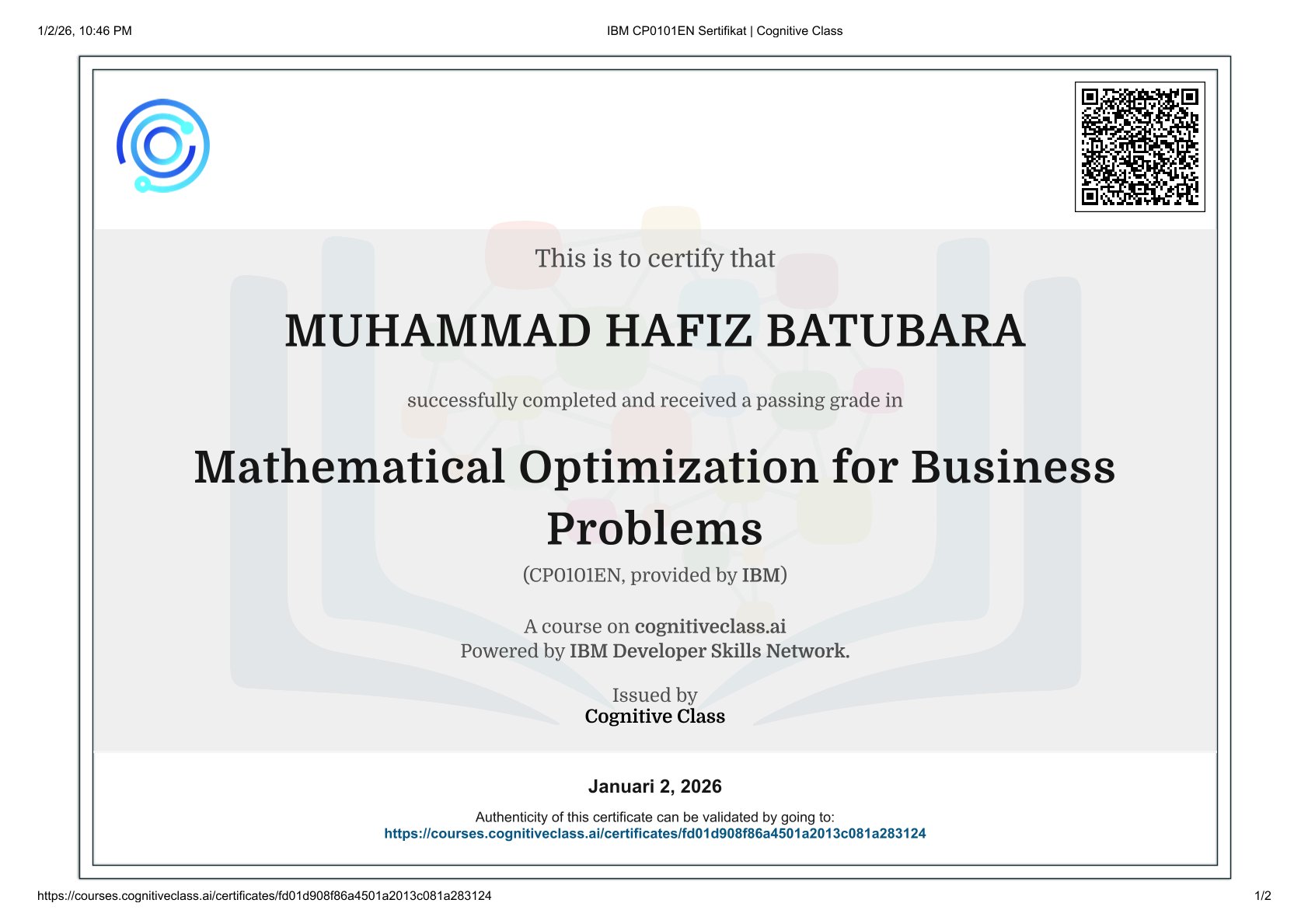 Mathematical Optimization for Business Problems (CP0101EN)