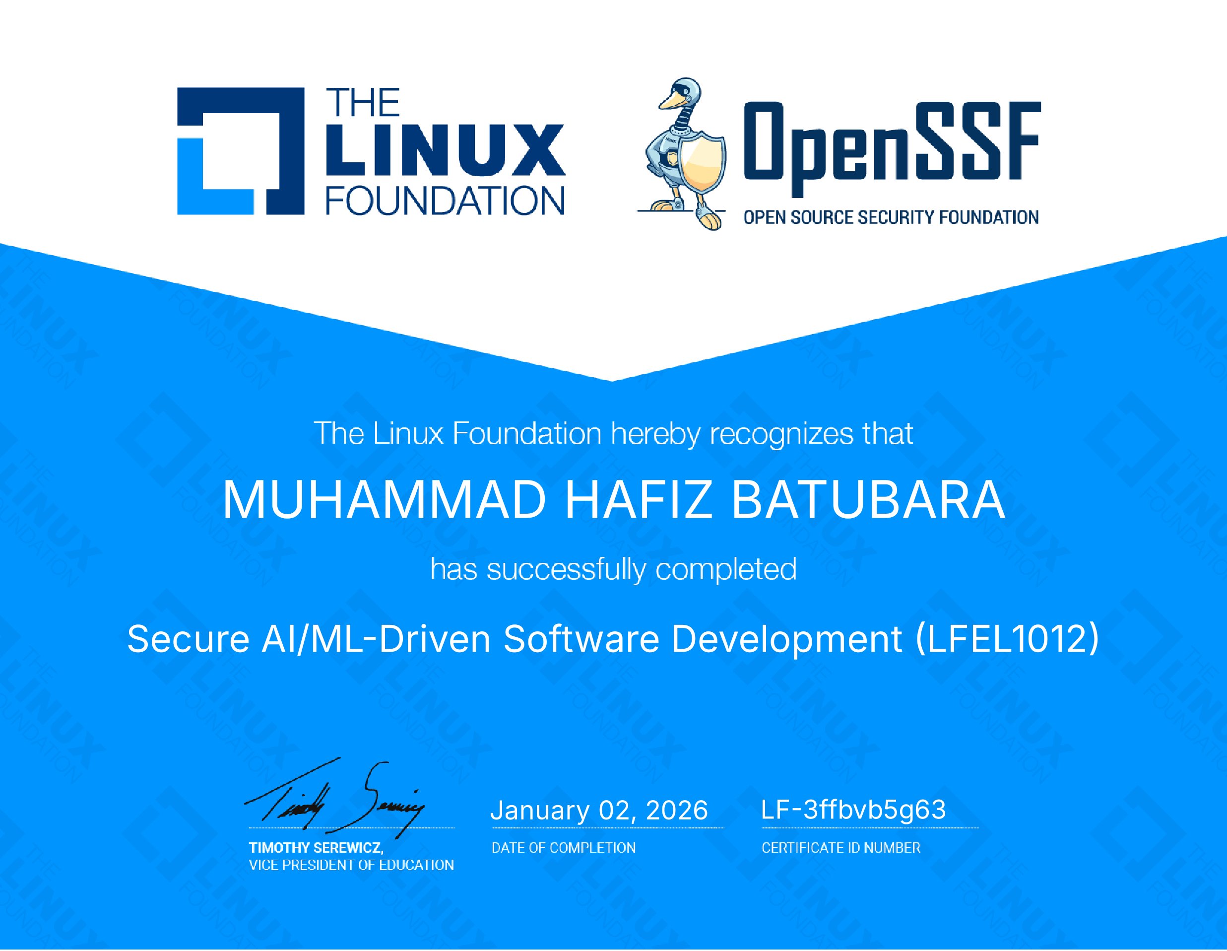 Secure AI/ML-Driven Software Development (LFEL1012)